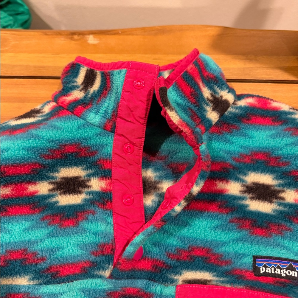 Patagonia Women's Patterned Fleece Sweatshirt - Teal, Pink, Black - Picture 3 of 6